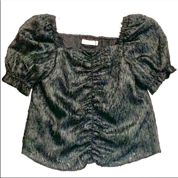 Zara girls square neck ruched front shirt with puff sleeves - Picture 3 of 11